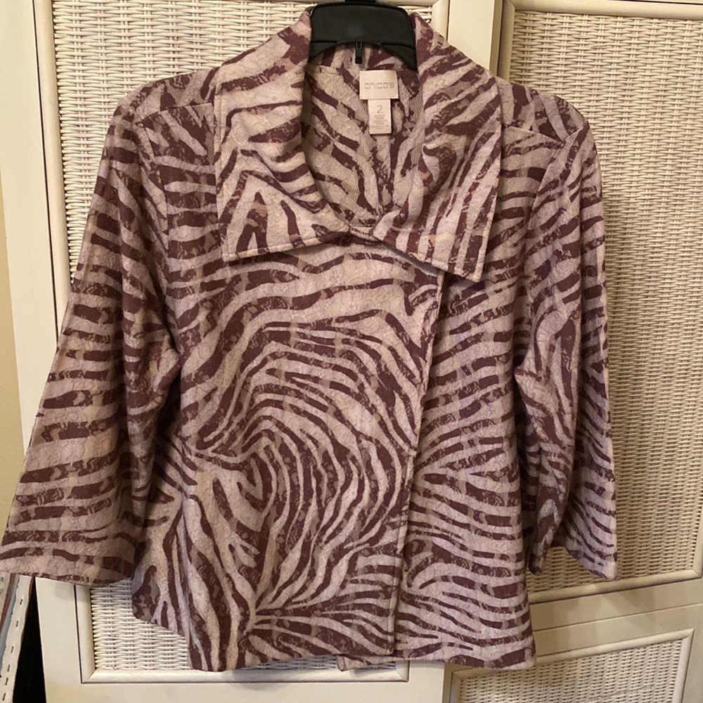 Chico’s zebra-print jacket-crop with 3/4 length sleeves